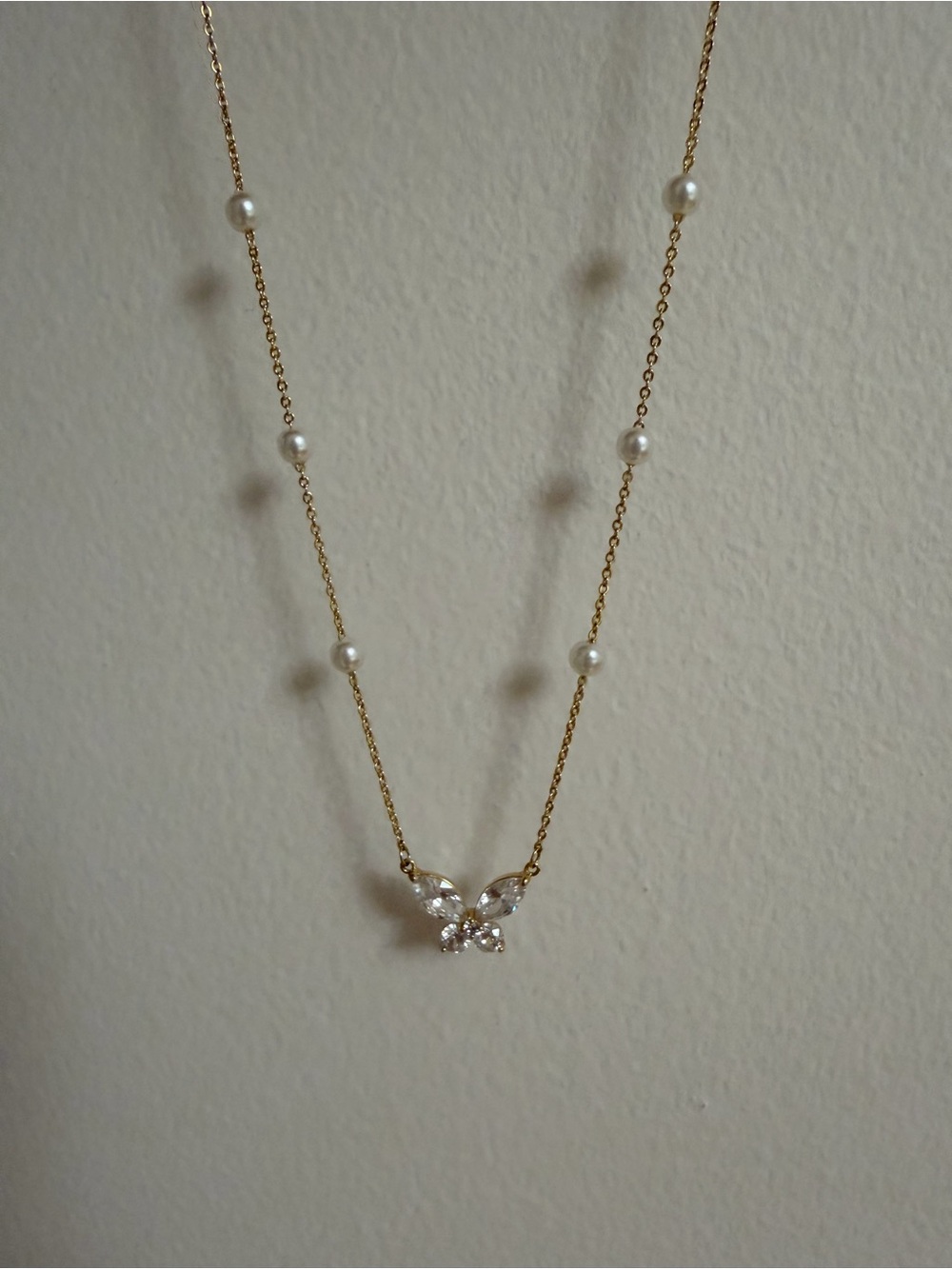 Gold Butterfly Pendant Necklace with Pearls - Women Jewelry